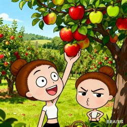 美女1摘苹果中……